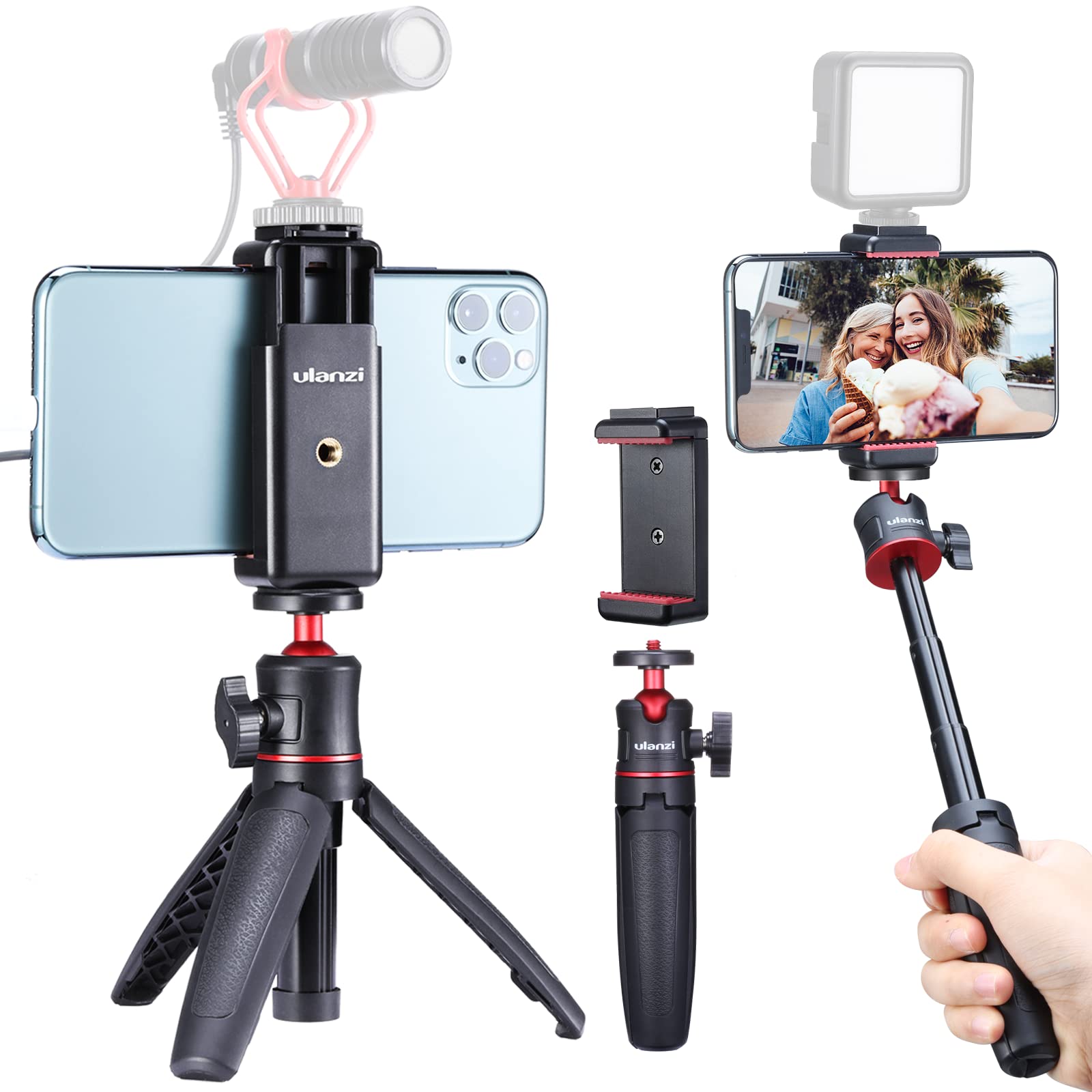 PICTRON MT-08 Mini Selfie Stick Tripod Stand with universal Phone Holder, Extension Pole Tripod with 360° Rotation Ball Head, Vlogging Tripod Compatible with iPhone/Camera/DLSR/Smartphone/Webcam