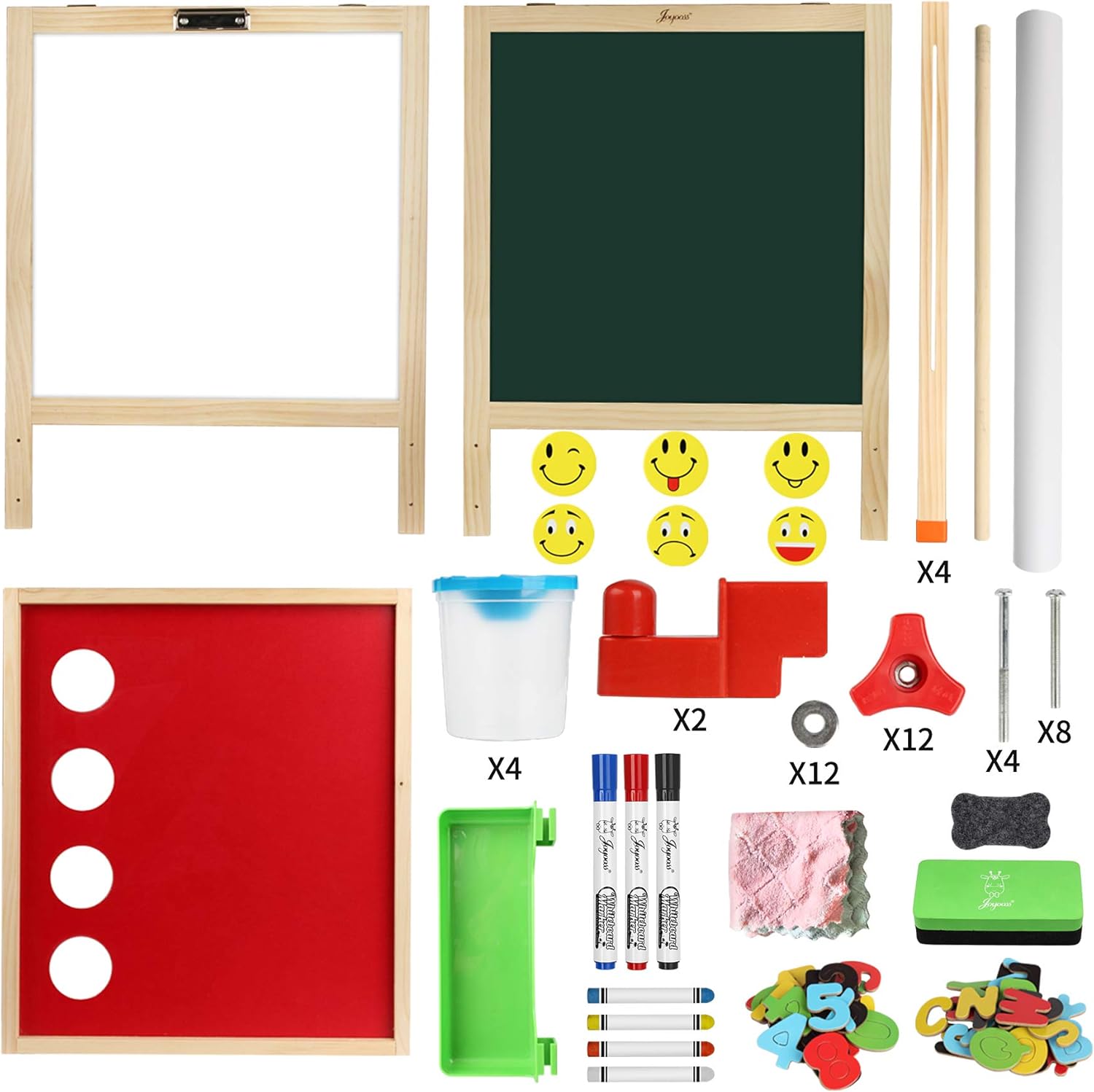 Joyooss Kids Wooden Easel with Extra Letters and Numbers Magnets, Adjustable Double Sided Drawing Board Whiteboard & Chalkboard Dry Easel Board, Children Art Easel for Boys Girls Painting Drawing: Toys & Games