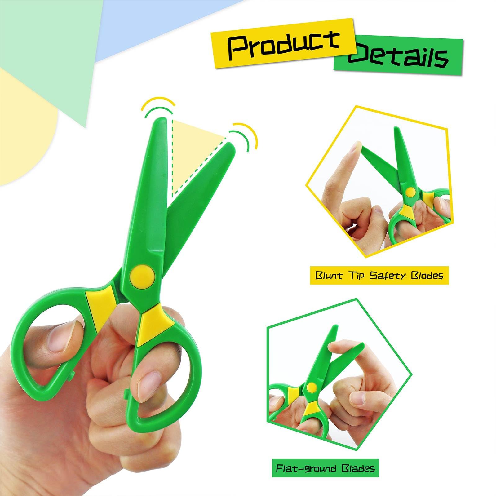 JIALEEY Plastic Child-Safe Scissor Set, Toddlers Training Scissors, Pre-School Training Scissors and Children Art Supplies（3pcs） Multicolored