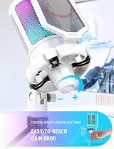 FIFINE USB Microphone for Gaming RGB Cardioid Gain Knob Shock Mount White view 3