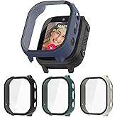 Tiorecime Case for Cosmo JrTrack 5 Kids Smart Watch with Tempered Glass Screen Protector, Shockproof Hard PC Bumper, Scratch Resistant Protective Cover (Black/Dark Blue/Dark Green/White, For JrTrack 4/3)