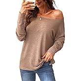 CUPSHE Women Long Sleeve Off The Shoulder Knitted Tops Casual Loose Fit Solid Blouses