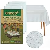 ANECO 100% Compostable Tablecloths for Rectangle Tables (54''x108'', 3 Count) - White Disposable Rectangular Tablecloth - Anti-Plastic Table Cover for Outdoor, Party, Picnic, Wedding