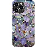 DorisMax for iPhone 15 Pro Max Case - Wireless Charging Compatible - Dual-Layer Hard Shell + Silicone Cover - Shockproof Protective Phone Case with Stylish Designs for Women - Abstract Lotus