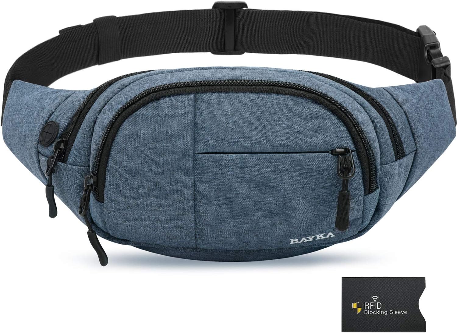 Fanny Pack for Men and Women, Water Resistant Fashion Waist Bag with Adjustable Belt and RFID Blocking Sleeve, 300D Polyester Waist Pack for Outdoor, Travel, Hiking, Running