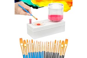 FINFINLIFE Paint Brush Cleaner - 20 Painting Brushes & Brush Rinser Paint Water Dispenser for Acrylic, Watercolor & Water-Based, Convenient Paint Brush Washer, Painting Station for Kids, Pink