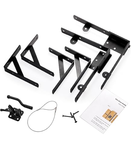Gate Hardware Kit Heavy Duty Anti-Sag Gate Kit 36-60 Inch | Black Steel Fence Gate Hardware Wood Gate Reinforcement