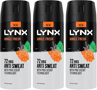 Lynx Jungle Fresh Antiperspirant Deodorant Spray Men 72H 150ml Pack of 3