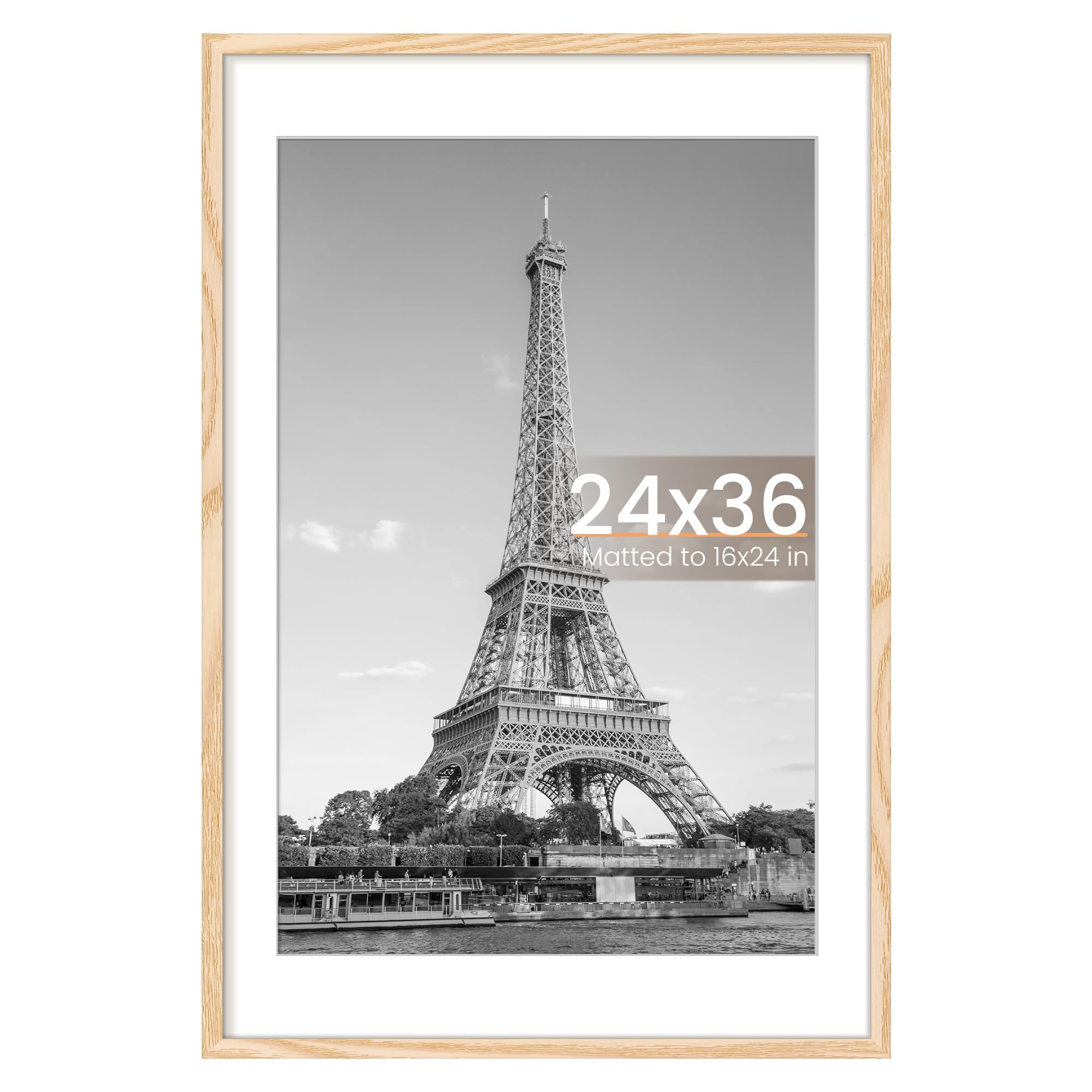 Photo 1 of **MINOR DAMAGE TO FRAME GLASS (CRACK) *** upsimples 24x36 Poster Frame, Display Pictures 20x30 with Mat or 24x36 Without Mat, Wall Hanging Picture Frame, Natural, 1 Pack