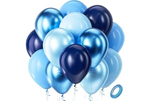Bezente Blue Balloons Set,60pcs 12 inch Metallic Blue Pearl Blue Navy Blue Pastel Blue Latex Balloons Kit for Birthday,Baby S