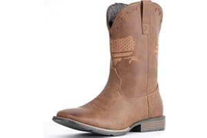 IUV Cowboy Boots For Men Wide Western Boot Traditional American Flag Retro Square Toe Country Work Boots