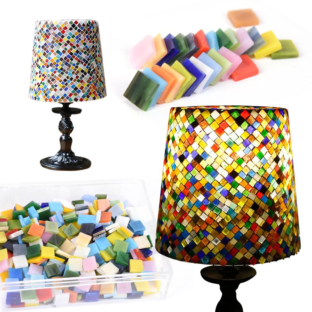 370 Pieces Mosaic Glass Tile Mixed Color Stained Glass Square Mosaic Tiles Pieces
