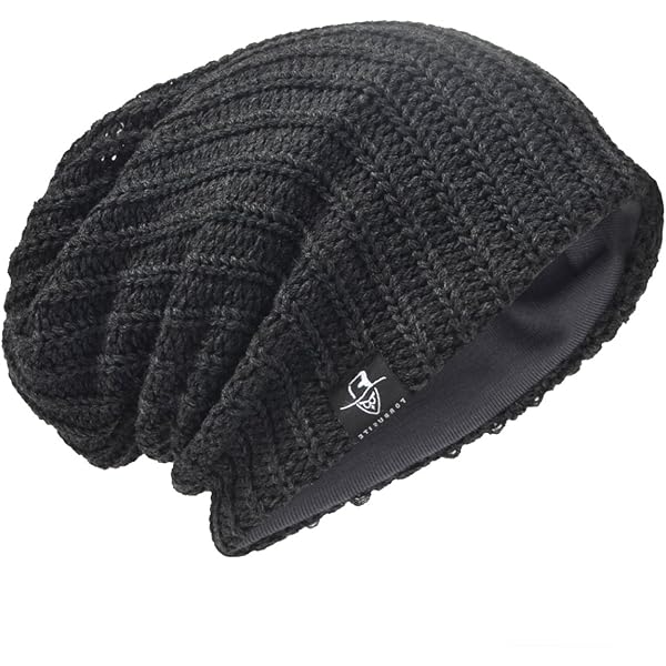 FORBUSITE Mens Slouchy Long Oversized Beanie Hat Black Knit Cap