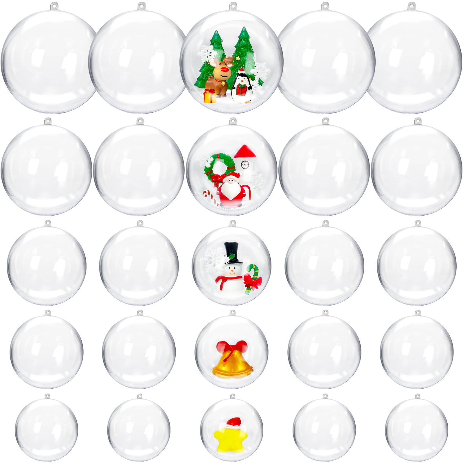 Photo 1 of 25 Set 50PCS Clear Plastic Fillable Ornaments,Transparent DIY Craft Ball,Clear DIY Christmas Ornament 5 Different Sizes for Wedding,Party,Home Decor