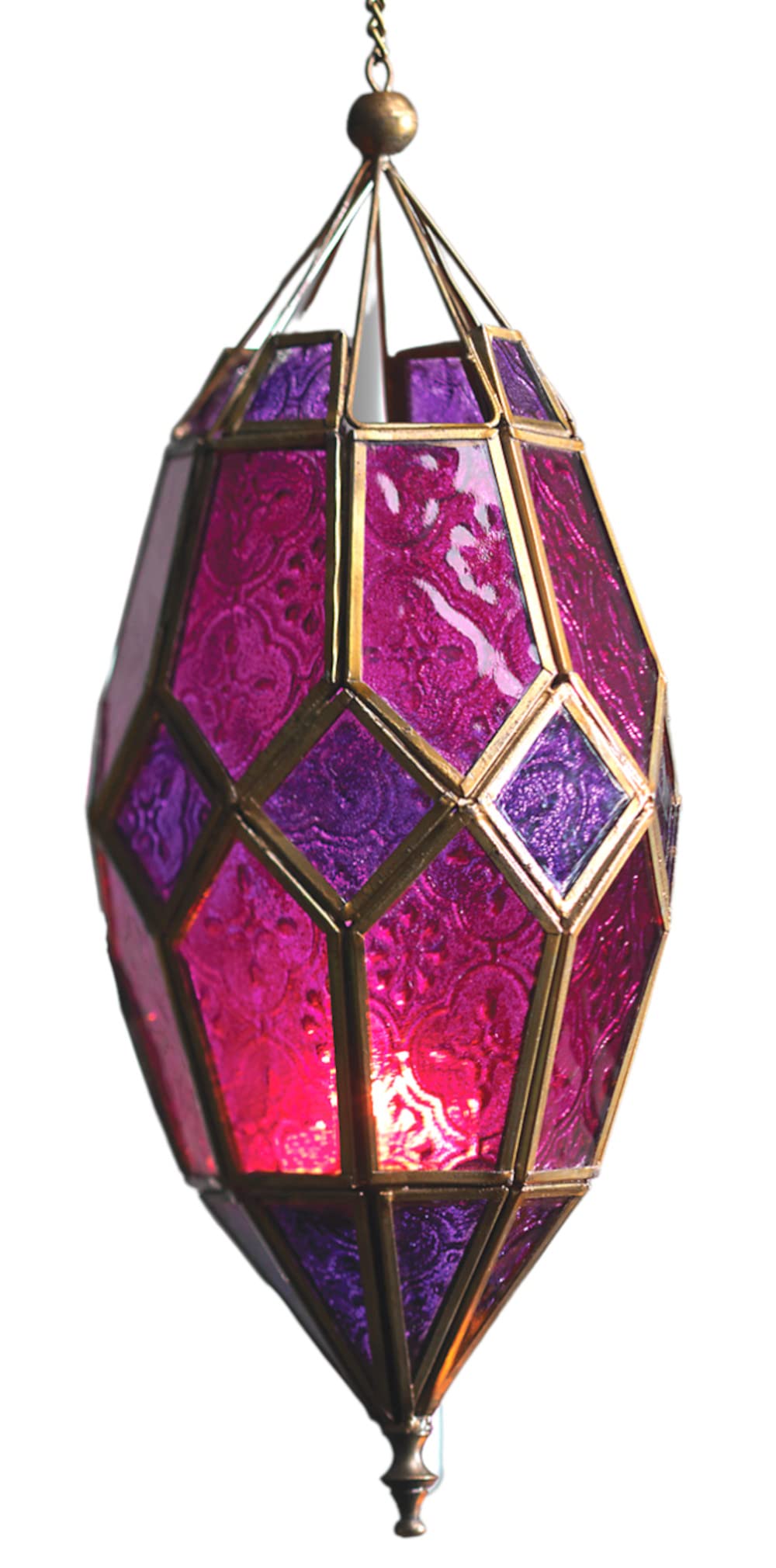 Moroccan Style Hanging Glass Tealight Lantern (Large Purple/Pink)
