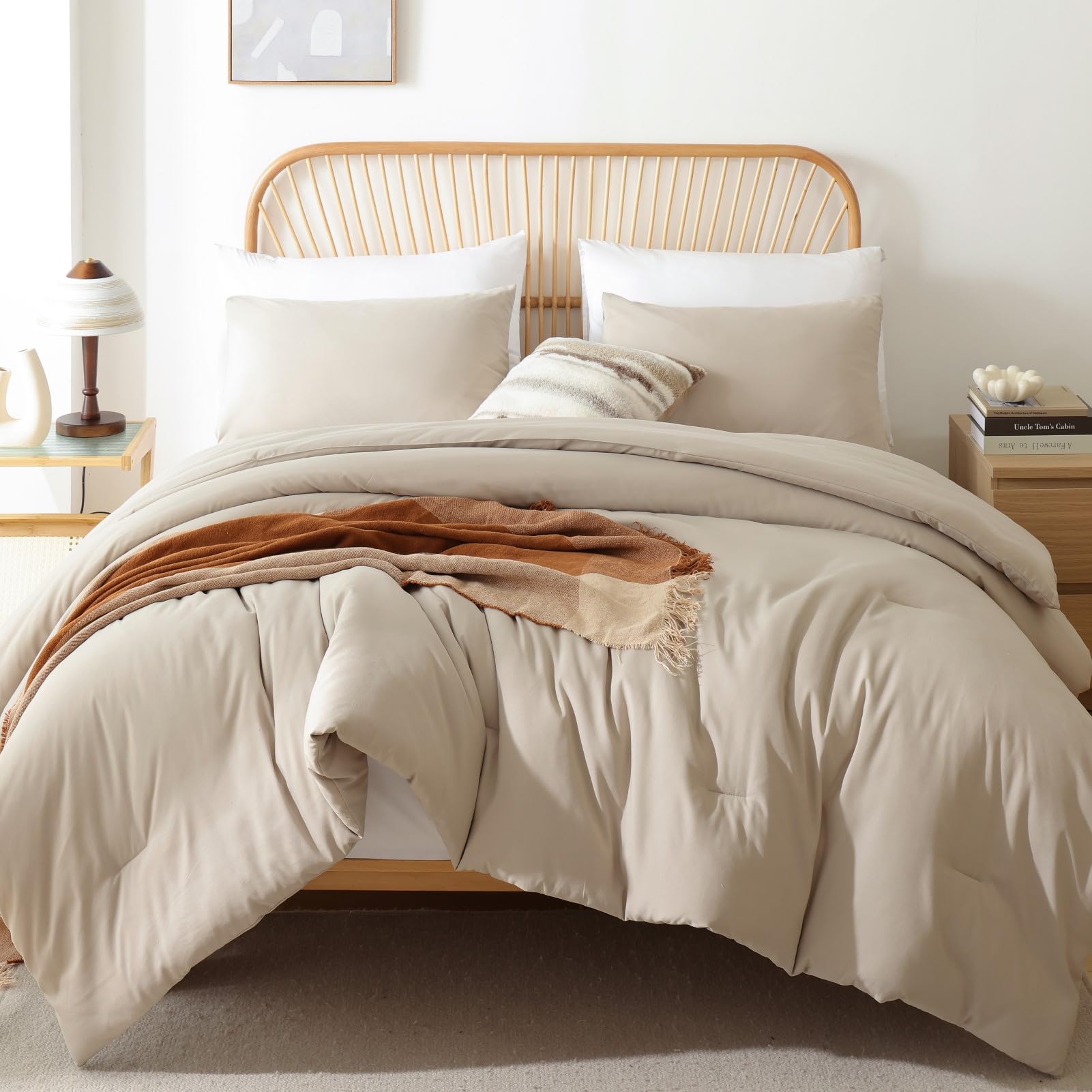 Photo 1 of ROSGONIA Oversized King Comforter 128x120, 3pcs Super King Plus Comforter Set (1 Light Khaki Comforter & 2 Pillowcases) Lightweight Oversized King Bedding Set Quilt