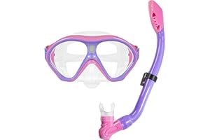 Snorkel Set for Kids, Anti-Fog Tempered Glass Swimming Goggles Anti Leak Diving Mask 180 Degree View
