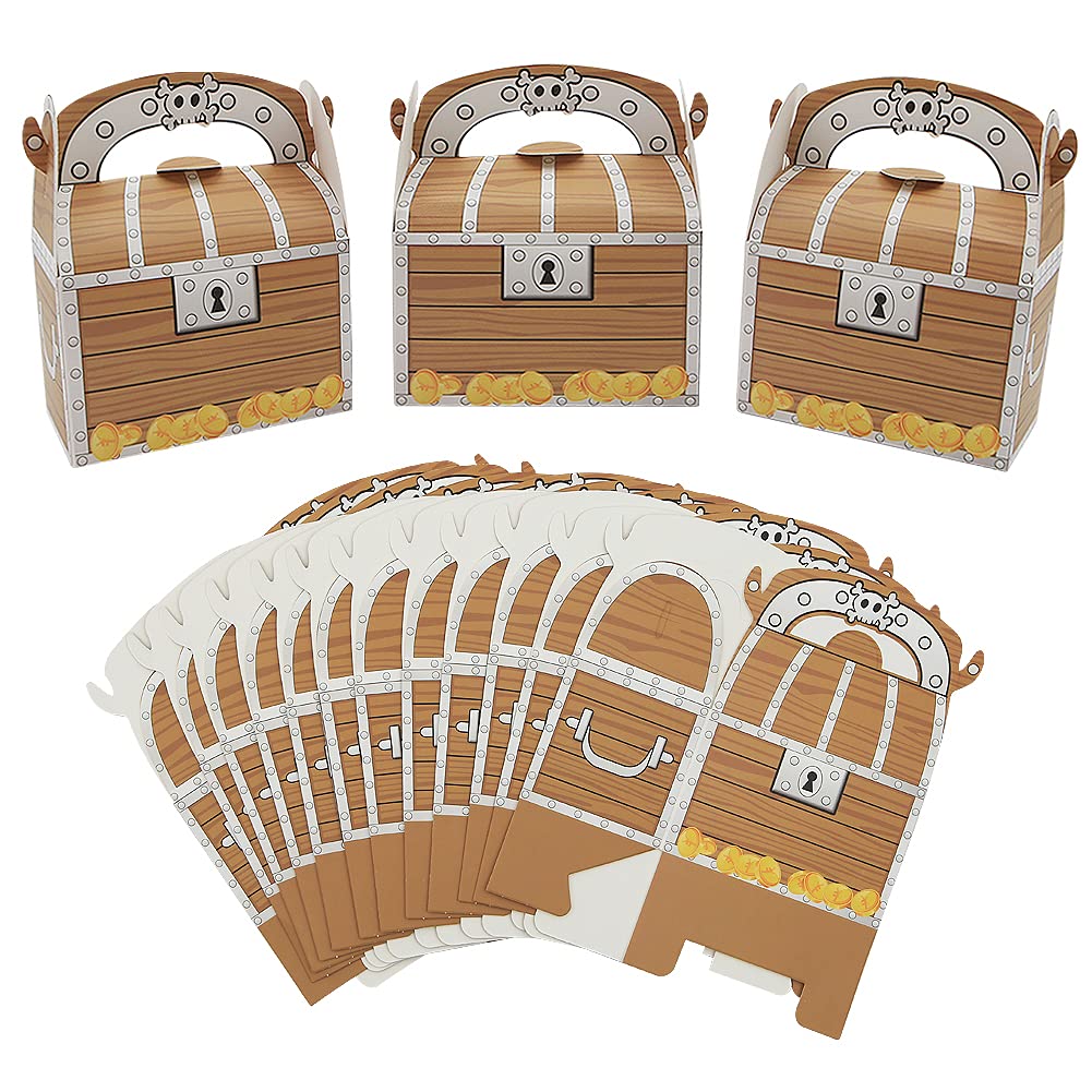 Treasure Chest Treat Boxes - 16 Pcs Pirate Favor Goodie Box with Handle, Gift Candy Case 11 x 7 x 14cm for Halloween Birthday Kid Play Pirate Game Supplies