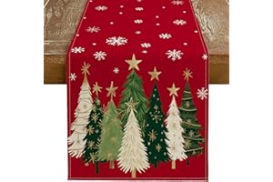 GEEORY Christmas Table Runner 13x72 Inch, Xmas Trees Snowflakes Winter Holiday Decorative Farmhouse Table Decorations for Kitchen Dinning, Indoor Outdoor Dinner Party Decor (Red) GT150-72