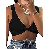 MakeMeChic Women's Crop Tank Top Ribbed Twist Front Sexy Cute Going Out Tops