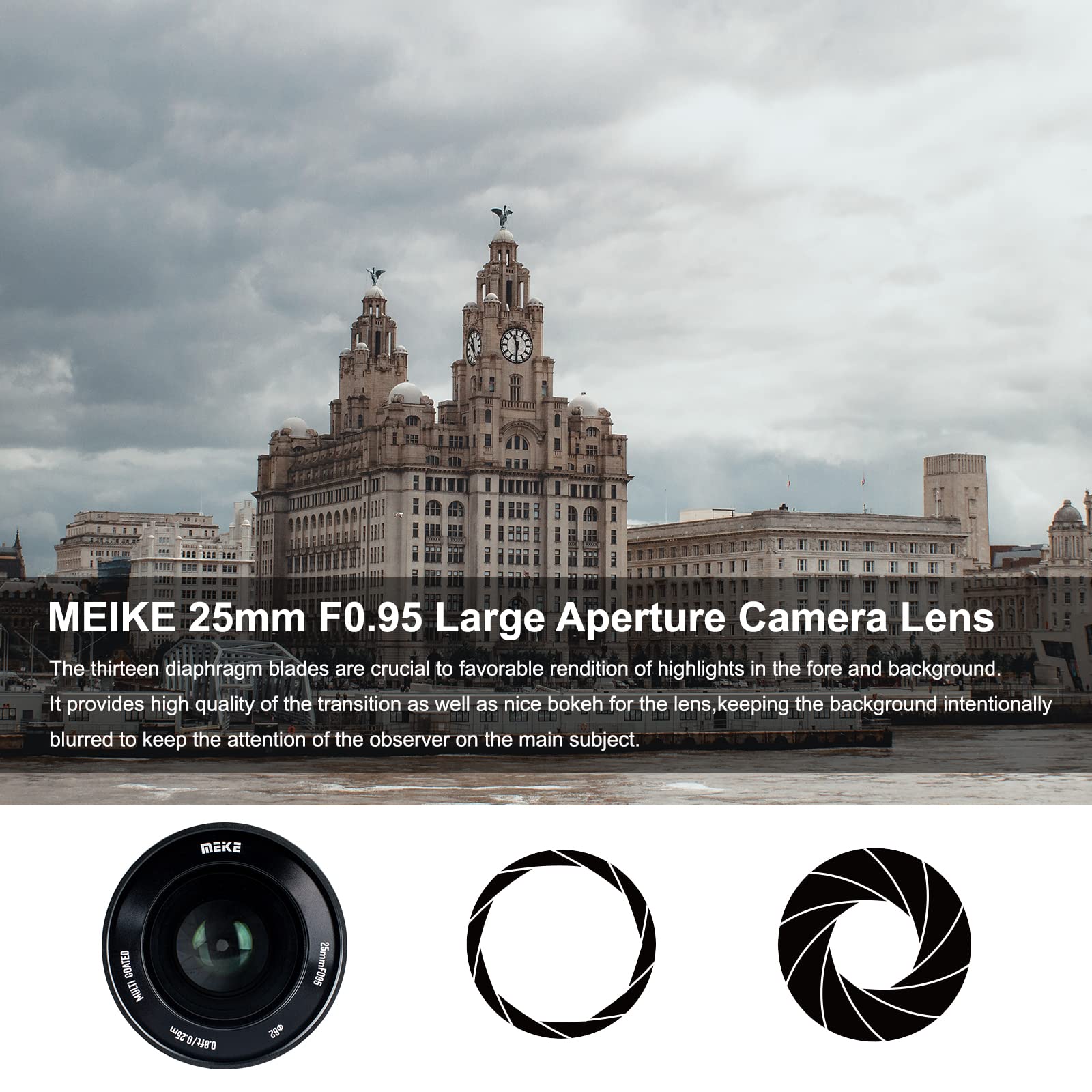 Meike 25mm f0.95 Large Aperture Manual Focus APS-C Lens Compatible with Canon EF-M Mount Mirrorless Cameras EOS M M2 M3 M5 M6 M10 M50 M100 M6II M200 etc