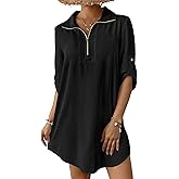 Bsubseach Swimsuit Coverup for Women 3/4 Sleeve Bathing Suit Cover Up Polo Shirt Beach Dress Vacation Outfits