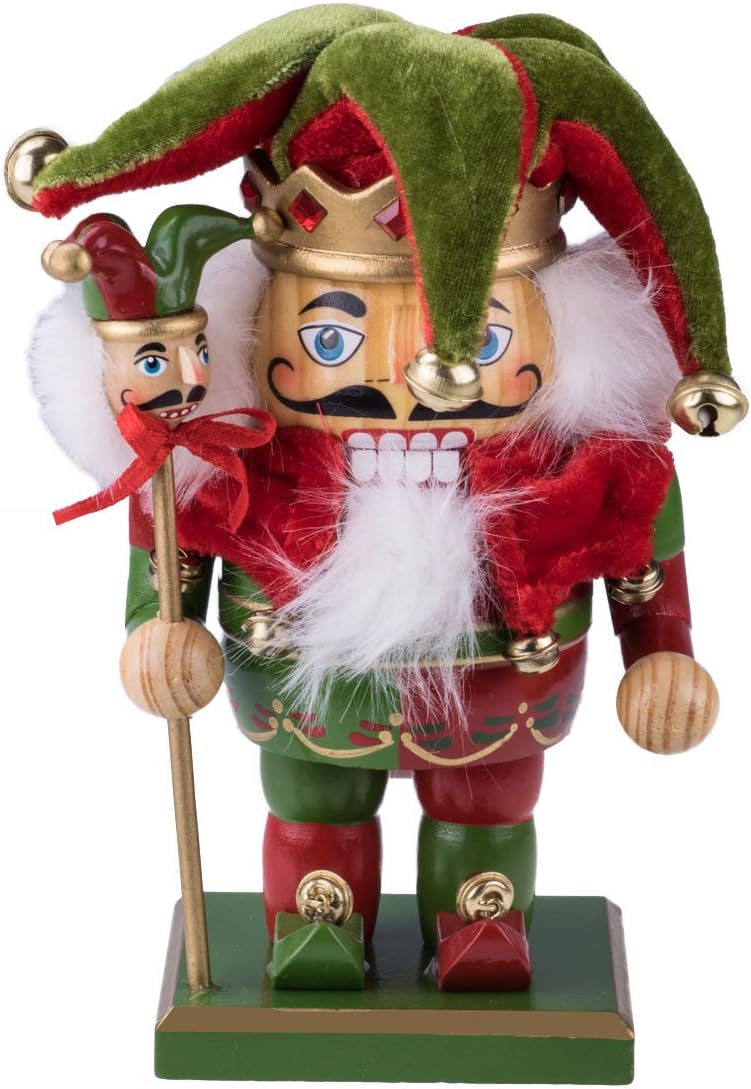 Traditional Chubby Jester Nutcracker by Clever Creations Red and Green Joker Outfit with Hat