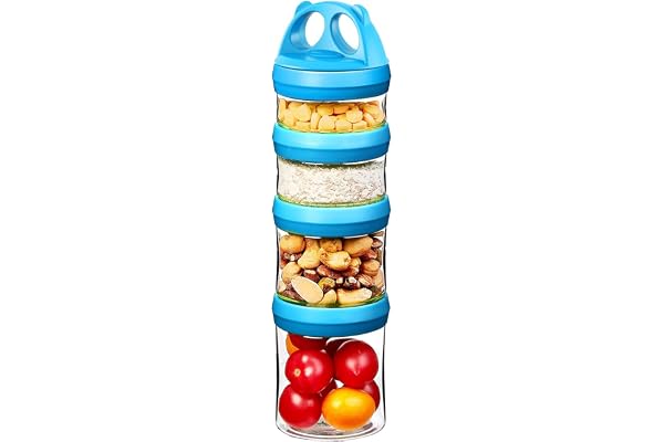SELEWARE Blue Stackable Snack Containers for Kids Toddlers Adults, 31oz | Portable Food Storage Containers for Snacks Formula Powder Drinks and Travel, Twist Lock System Airtight Leak-proof BPA Free