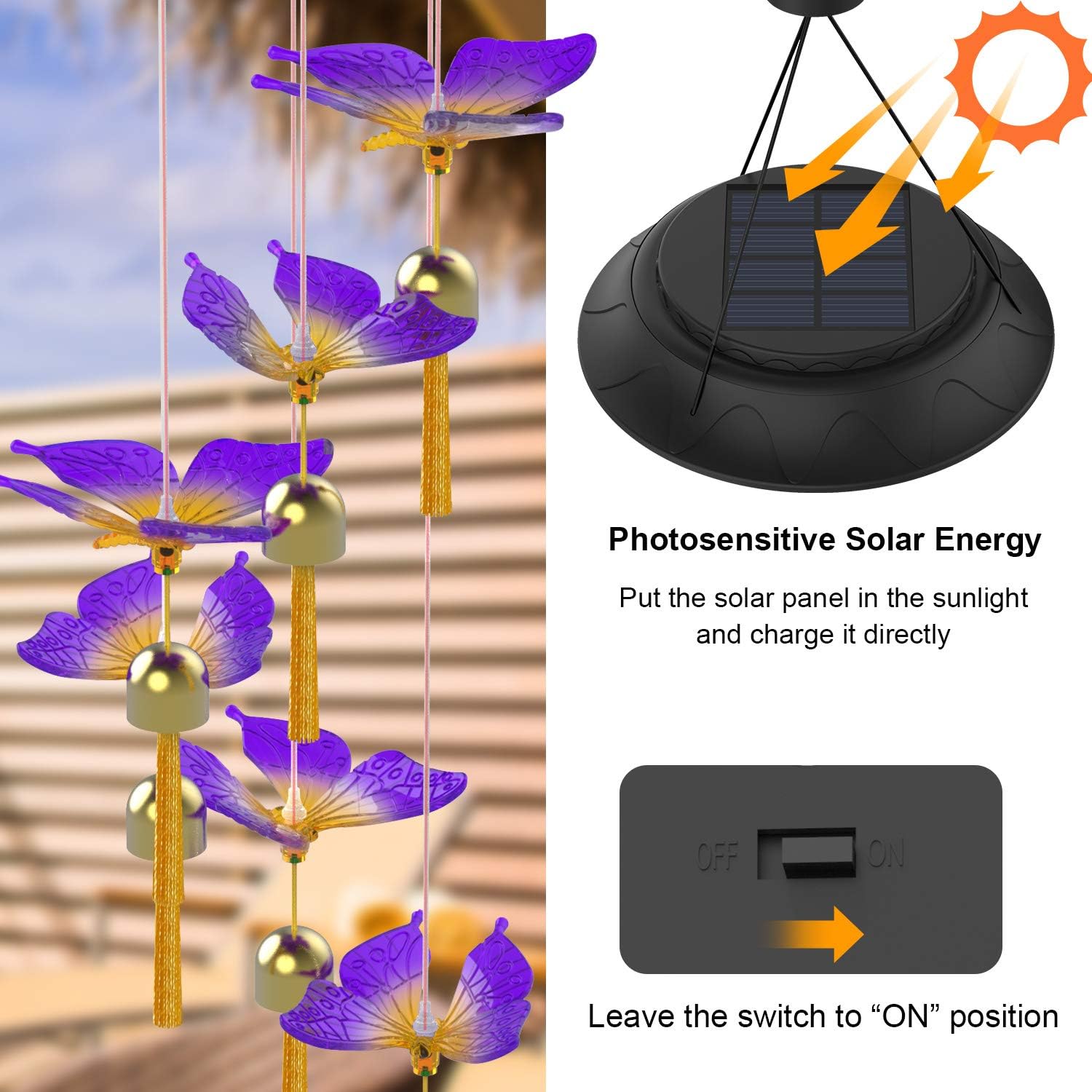 Matinrigid Solar Butterfly Wind Chimes, Color Changing Solar Wind Chime Outdoor Waterproof Butterfly LED Solar Lights, Gifts for Mom Grandma Birthday Night Party Yard Garden Hanging Decoration : Garden & Outdoor