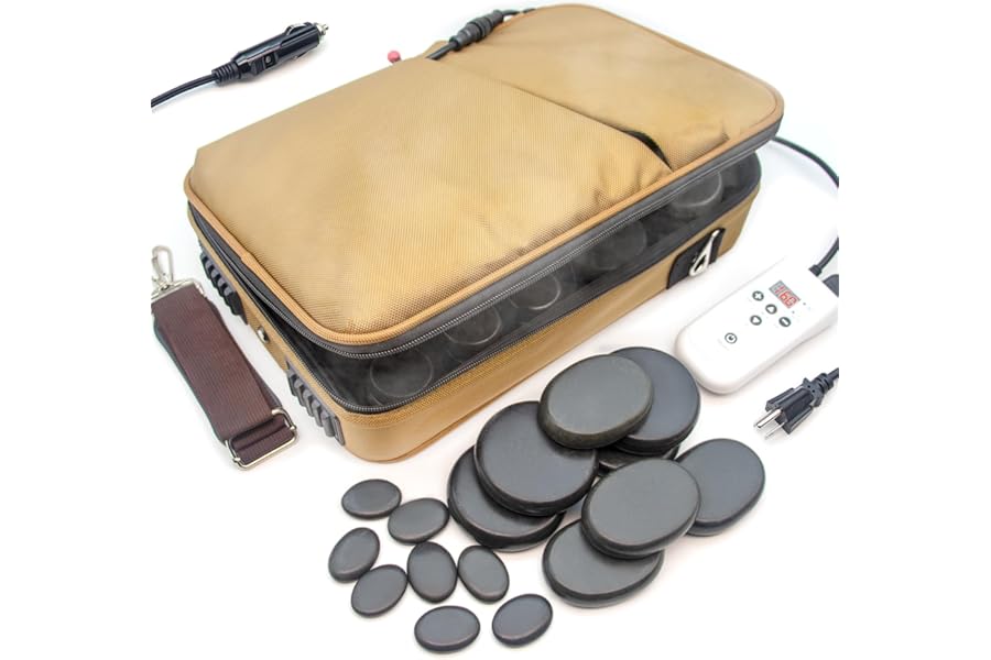 Goodtar Portable Hot Stones Warmer Set Spa Salon Massage Digital Electric Heater Kit with 16 Basalt Stones