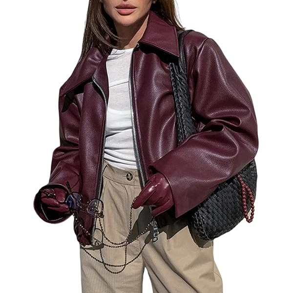 Fashion SX Womens Rivet Faux Leather Jacket Zipper Moto
