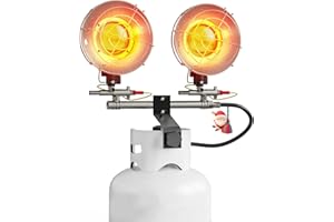 Buyplus Propane Heater - 30000BTU Outdoor Propane Heater with 3 Heating Modes, Safety Shut-off Valve & Tip-over Switch, Double Tank Top Tent Heaters for Outdoor Camping, Party,Red(Fuel not included)