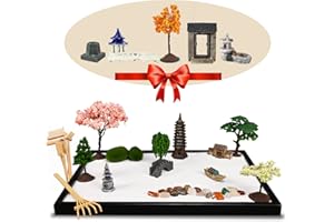 YOQUARE 14" x 10" Large Japanese Zen Garden for Desk - Zen Garden Kit with 25+ Accessories - Sand Garden Decoration Included Sand Tray,Zen Garden Rake, Trees,Incense Burner,Door,Well,Bridge Zen Gifts Women