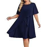 Hanna Nikole Plus Size Dress for Curvy Women 2026 Wedding Guest Dress Sequined Crew Neck Cocktail Dress with High Low Hem