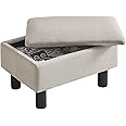 IBUYKE Storage Ottoman Footrest Stool with Linen Fabric, Rectangular, Flip Top Lid, Non-Slip Feet, Compact Design, Stylish and Functional, Linen RF-BD223