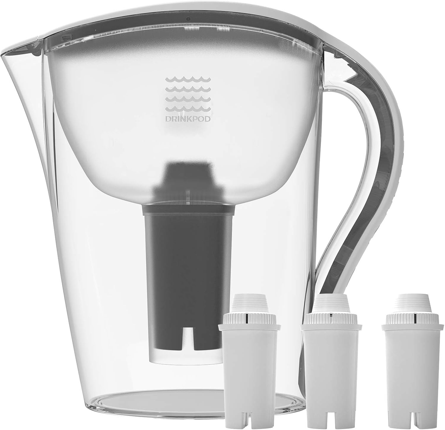 DRINKPOD PitcherPOD 3.5 Liter 14 Cups Capacity. 2 Bonus cartridges Included. (White)