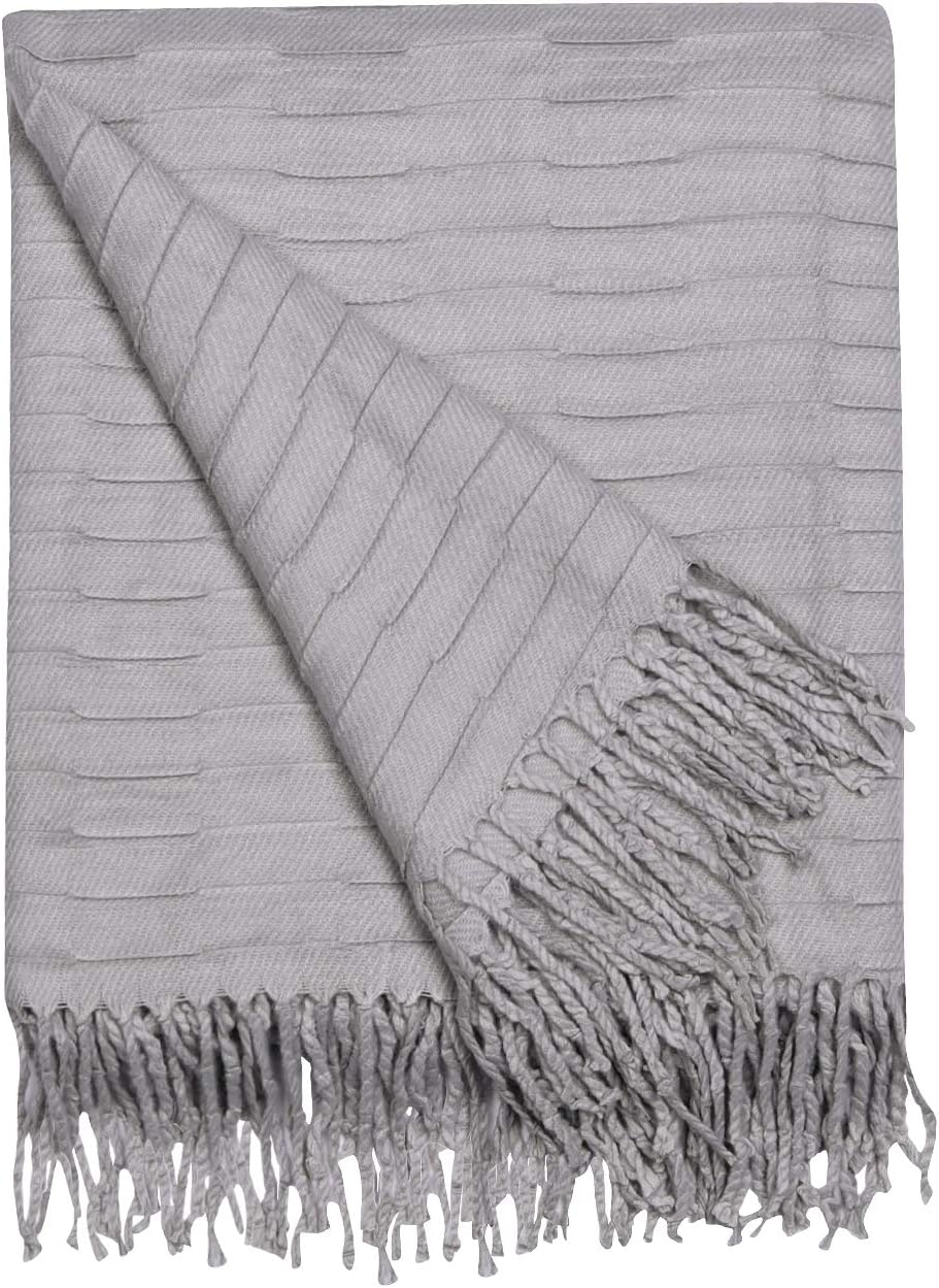 PHF Knit Throw Blanket for Travel Picnic Beach Soft Chunky Cozy Fringed Warm Acrylic Texture Decorative, 50” x 60” Grey: Home & Kitchen