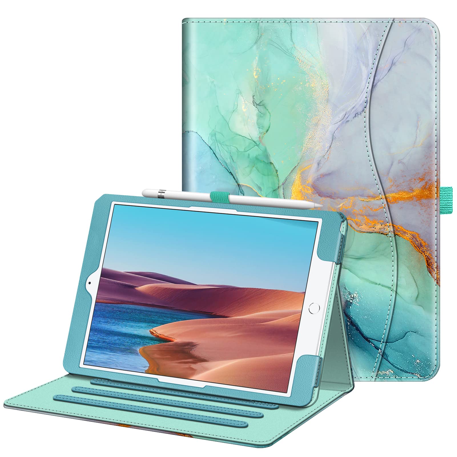 FINTIE Case for iPad 9th / 8th / 7th Generation (2021/2020/2019) 10.2 Inch - [Corner Protection] Multi-Angle Viewing Stand Cover with Pocket & Pencil Holder, Auto Wake Sleep, Emerald Marble
