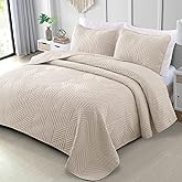 Exclusivo Mezcla Ultrasonic Full Queen Quilt Bedding Set, Lightweight Brich Beige Bedspreads Soft Modern Geometric Coverlet Set for All Seasons (1 Quilt and 2 Pillow Shams)
