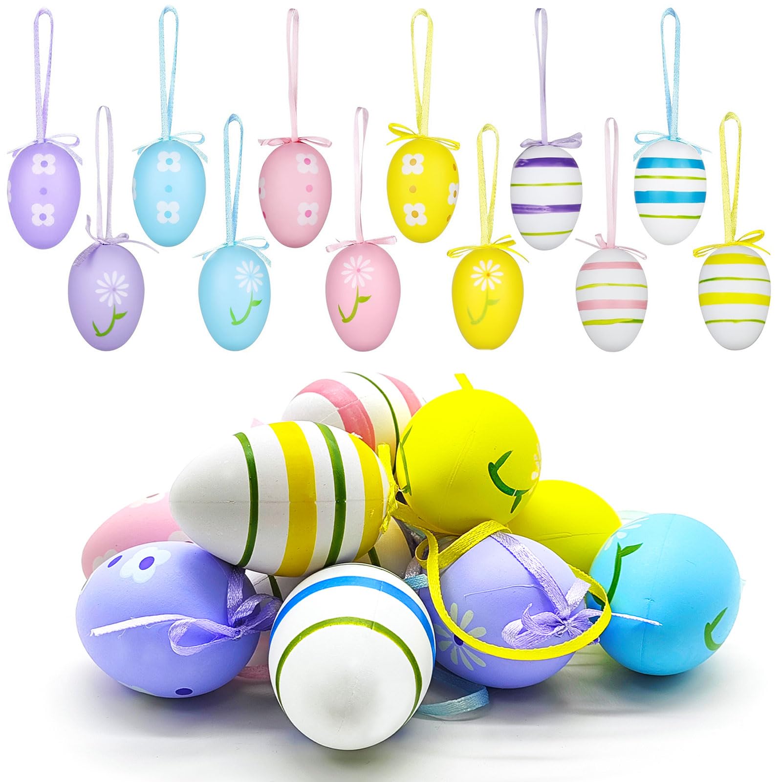 XQMMGO Pack of 12 Easter Eggs, Plastic Easter Eggs, Easter Eggs for Hanging, Easter Eggs, Easter Eggs Decoration, Easter Eggs for Indoor and Outdoor Use, Easter Decoration with Great Easter Motifs (B)