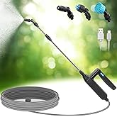 SideKing Battery Powered Sprayer Wand, 23.6inch Electric Sprayer Telescopic Watering Wand with 16.4FT Hose, Rechargeable and Portable Spray Wand for Gardening (3 Nozzles)