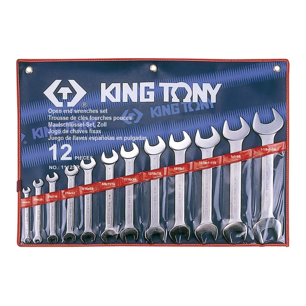 KING TONY 1112SR Estuche De 12 Wrenchs Fijas Pulgadas 1/4"x5/16" - 1-1/8"x1-1/4" for DIYers & Professionals, Built for Repair and Installation tasks