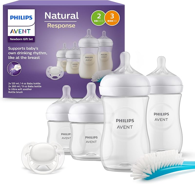 Philips Avent Set de regalo de biberones para recién nacidos: 4 biberones, chupete ultra soft y escobilla para biberón, bebés de 0-12 meses (modelo SCD838/11)