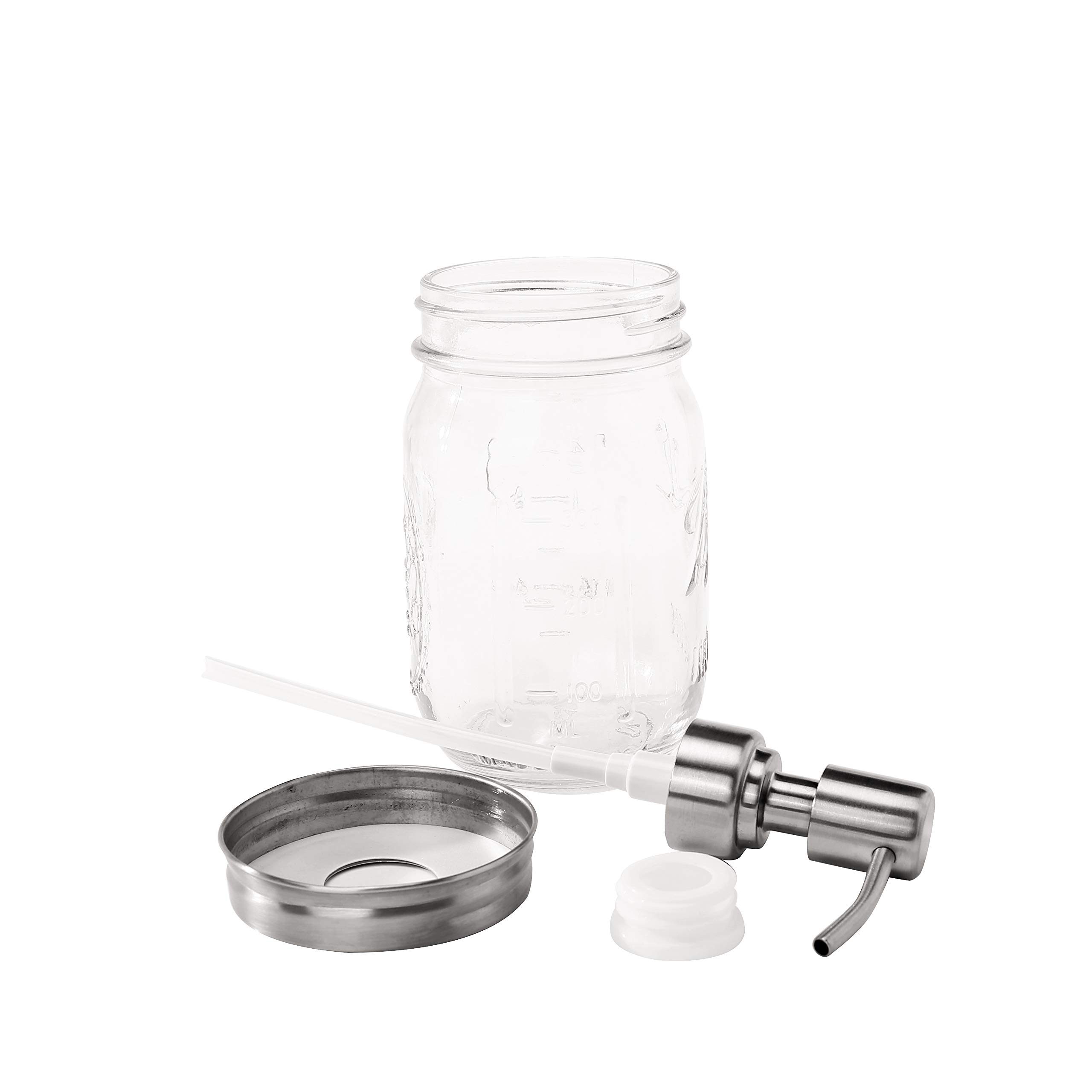 Leopardprintfans Rust Proof Mason Jar Lotion Soap Dispenser Lid-Clear Glass，304 Stainless Steel，16 Ounce