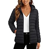 TACVASEN Women's Lightweight Puffer Jacket with Hood Pockets Quilted Padded Full-zip Water-Resistant Winter Coat