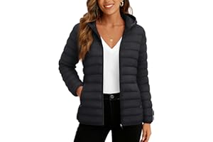 TACVASEN Women's Lightweight Puffer Jacket with Hood Pockets Quilted Padded Full-zip Water-Resistant Winter Coat