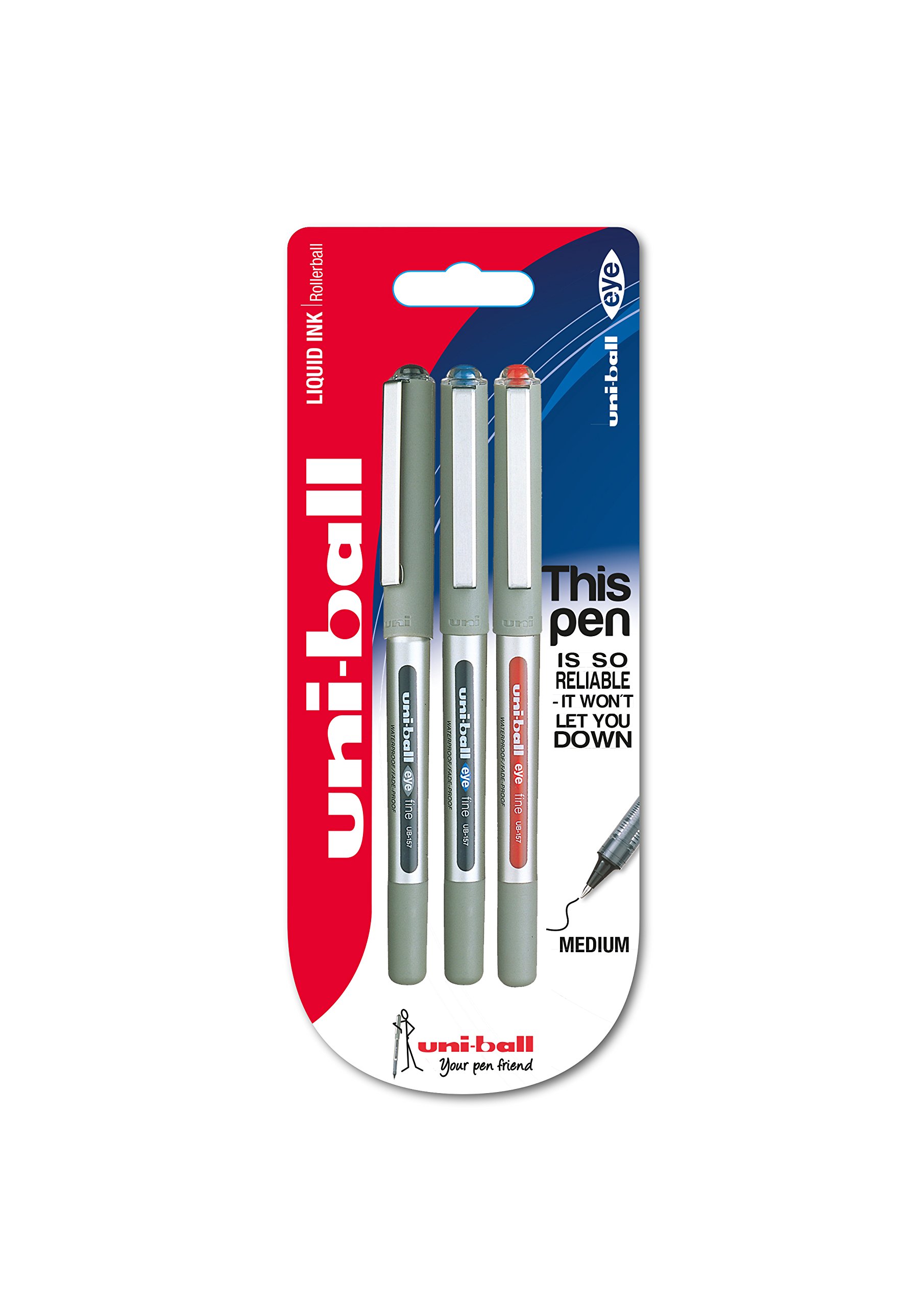 uni-ball Eye Fine UB-157 Rollerball Pen - Assorted Colours (Pack of 3)