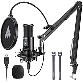 MAONO USB Condenser PC Microphone for Record Podcast Stream Singing Vocal | Professional Cardioid Studio Mic with 24Bit/192kHz, Mute Button, Gain Knob,Boom Arm, Pop Filter, Shock Mount, PM421