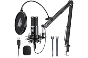 USB Microphone with One-Touch Mute and Mic Gain Knob MAONO AU-PM421 Professional Cardioid Condenser Podcast Mic for Online Te