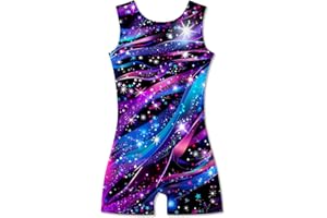 ACOCOPY Girls Leotards for Gymnastics Sparkly Biketards Unitard with Shorts Quick Dry Dance Outfits 4-9 Years